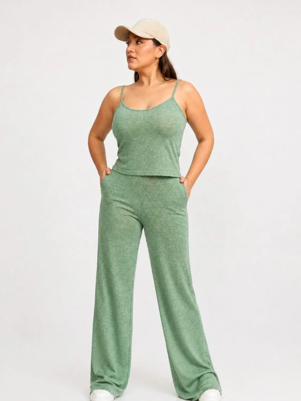 Women's Textured Cami Top & Wide Leg Pants Two-Piece Set